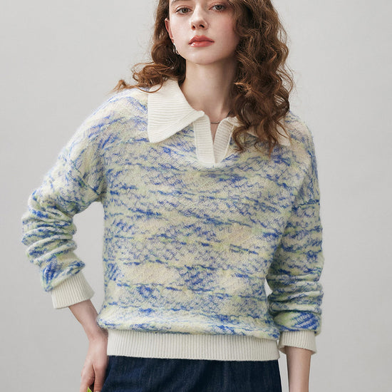COMOBOCA Women's Wool Ribbed Knit Polo Sweater