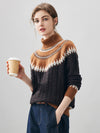 COMOBOCA 100% Cashmere Women's Cable Fair Isle Turtleneck Sweater