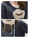 Women's mulberry Silk Knit Top with Patterned Jacquard & U-Neck
