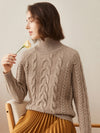 COMOBOCA 100% Cashmere Women's Turtleneck Cable Knit Sweater