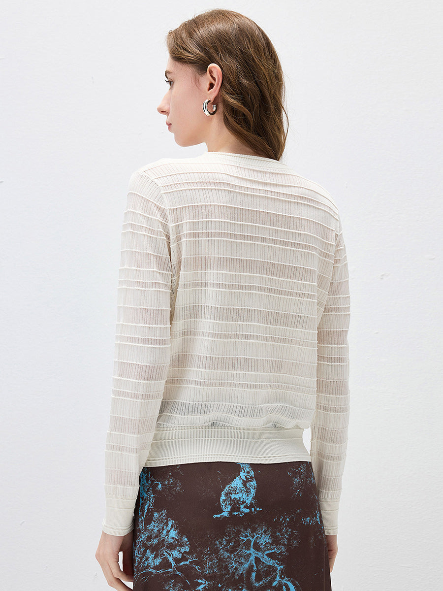 COMOBOCA Women's Textured Ribbed Knit Cardigan