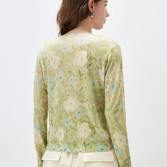 COMOBOCA Women's Watercolor Floral Print Knit Cardigan