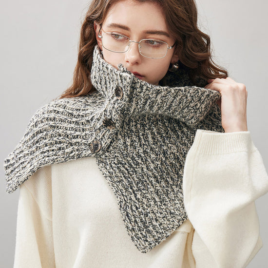 COMOBOCA Gray 100% Wool Women's Knit Button Neck Warmer Shawl