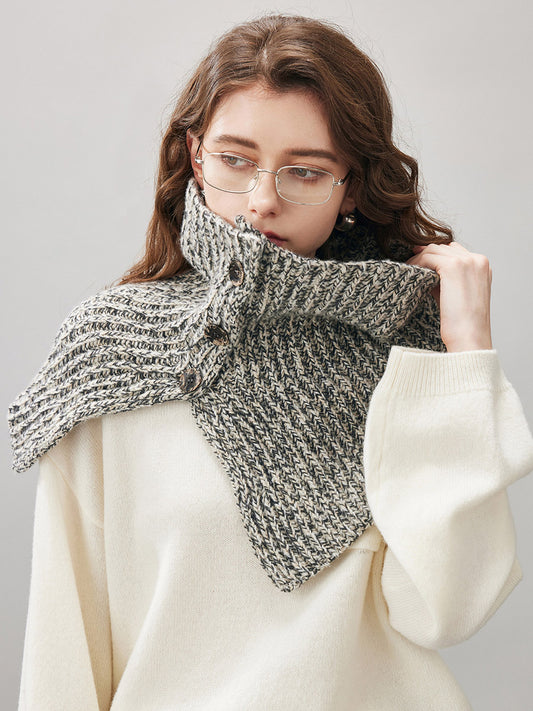 COMOBOCA Gray 100% Wool Women's Knit Button Neck Warmer Shawl