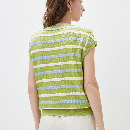COMOBOCA Women's Striped Knit Cap Sleeve T-Shirt