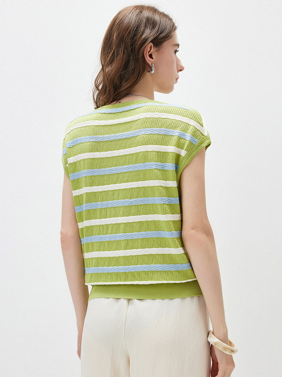 COMOBOCA Women's Striped Knit Cap Sleeve T-Shirt