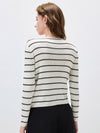COMOBOCA Women's Striped Ribbed Knit Faux 2-in-1 Zip Cardigan