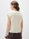 Women’s V-Neck Silk-Cotton Jacquard Knit Short Sleeve T-Shirt