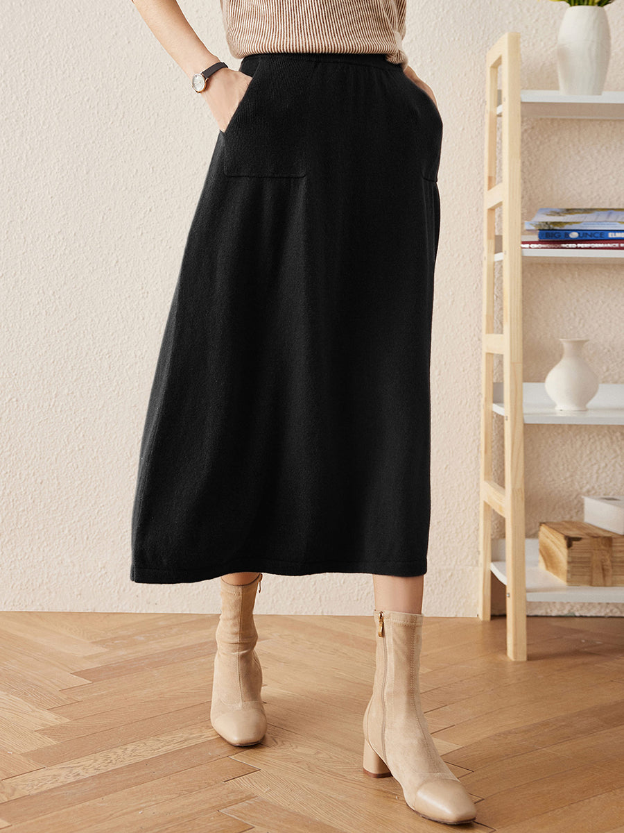 COMOBOCA 100% Cashmere Women's Knit Pleated Skirt