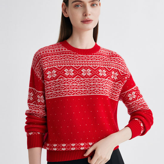 COMOBOCA 100% Cashmere Women's Fair Isle Snowflake Sweater