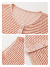 COMOBOCA Women's Openwork Mesh Knit Button Front Top