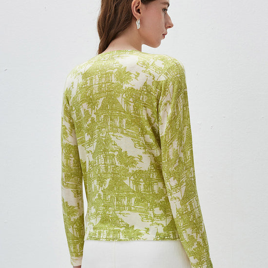 COMOBOCA Women's Cityscape Print Knit Sweater