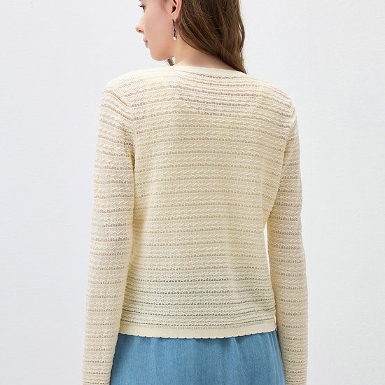 COMOBOCA Women's Scalloped Pointelle Knit Cardigan