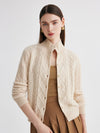 COMOBOCA Beige 100% Cashmere Women's Cable Mock Neck Knit Cardigan