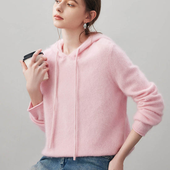 COMOBOCA Women's Wool Fuzzy Hooded Sweater