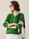 COMOBOCA L Green 100% Cashmere Women's Half Zip Sweater Knit Hoodie