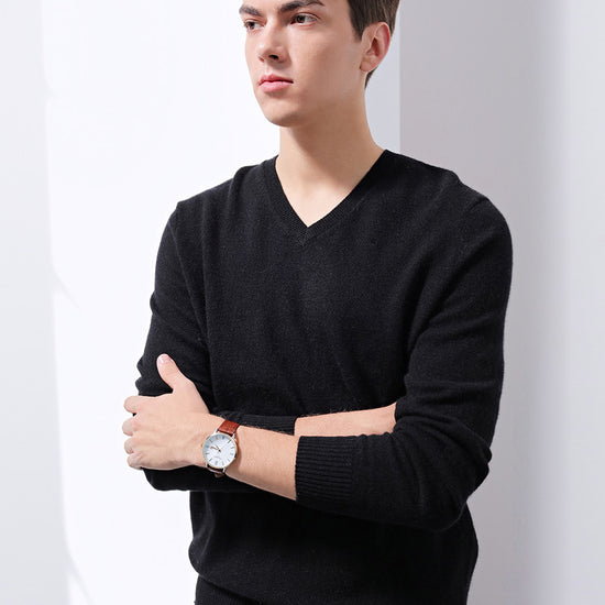 COMOBOCA BLACK 100% Cashmere Men's V-Neck Sweater