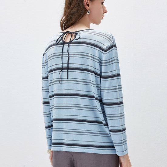 COMOBOCA Women's Striped Back Tie Knit Sweater