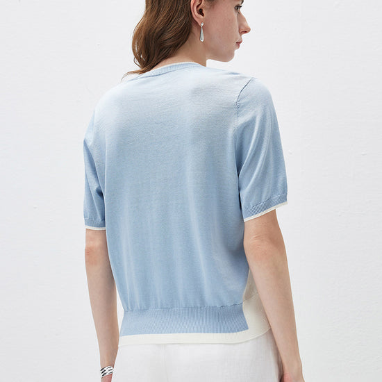 COMOBOCA Women's Panda Motif Contrast Trim Knit T-Shirt