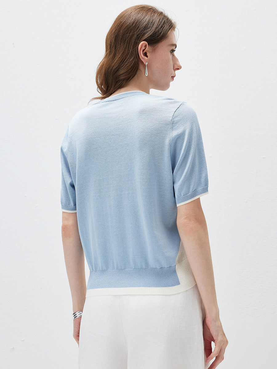 COMOBOCA Women's Panda Motif Contrast Trim Knit T-Shirt