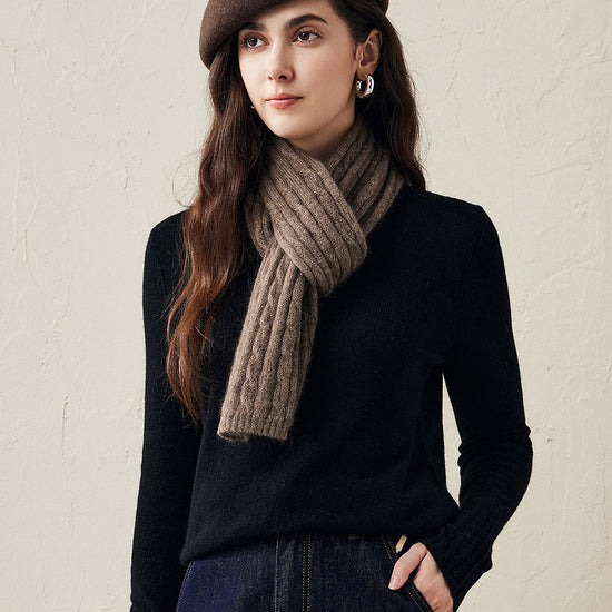 COMOBOCA 100% Cashmere Classic Cable Knit Scarf