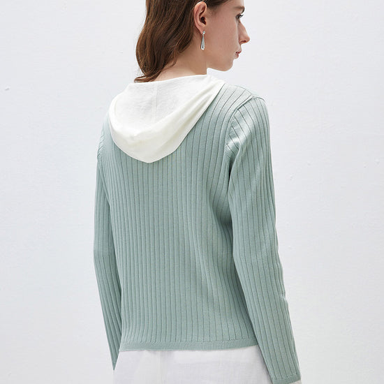 COMOBOCA Women's Layered Ribbed Knit Hooded Henley Top