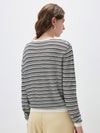COMOBOCA Women's Striped Mesh Knit Round Neck Sweater