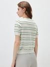 Women's Silk-Cotton Jacquard Stripe Knit Crew Neck Short Sleeve T-Shirt