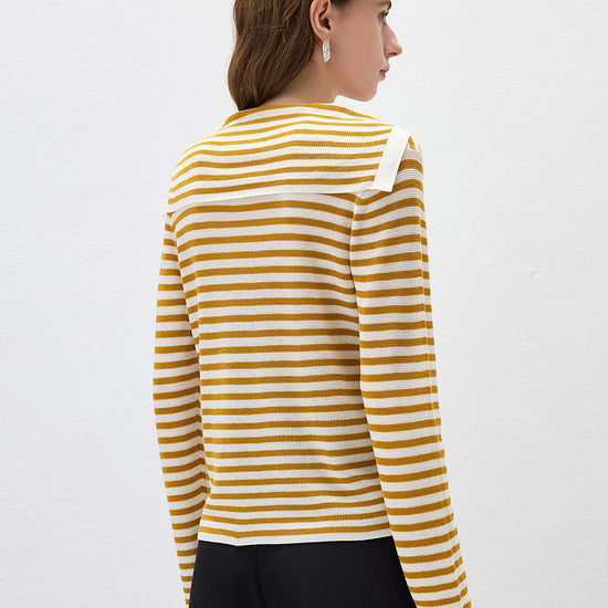 COMOBOCA Women's Striped Sailor Collar Tie Front Knit Sweater