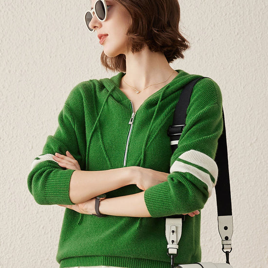 COMOBOCA 100% Cashmere Women's Half Zip Sweater Knit Hoodie