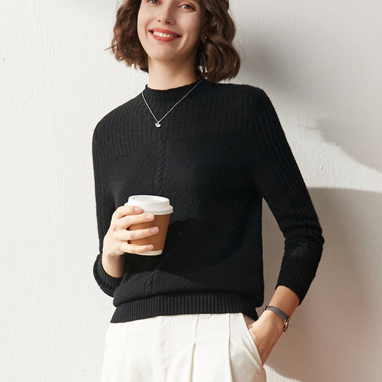 COMOBOCA 100% Cashmere Women's Mock Neck Cable Knit Sweater