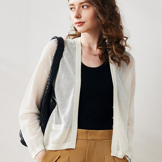 COMOBOCA Cloudy Women's Open Front Mesh Knit Cardigan