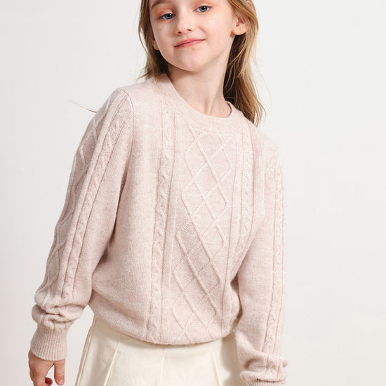 COMOBOCA BEIGE 100% Wool Kids' Ribbed Round Neck Sweater