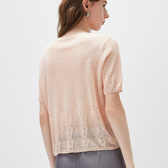 COMOBOCA Women's Sheer Openwork Knit T-Shirt