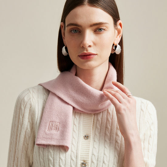 COMOBOCA Light Pink 100% Cashmere Women's Embroidered Scarf