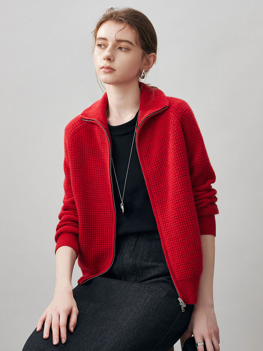 100% Cashmere Women's Double Zip Knit Cardigan – COMOBOCA