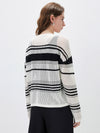 COMOBOCA Women's Asymmetric Stripe Mesh Knit Round Neck Sweater