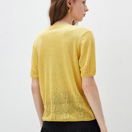 COMOBOCA Women's Sheer Openwork Knit T-Shirt