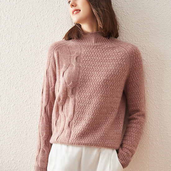 COMOBOCA XS ROSY 100% Cashmere Women's Mock Neck Knit Sweater