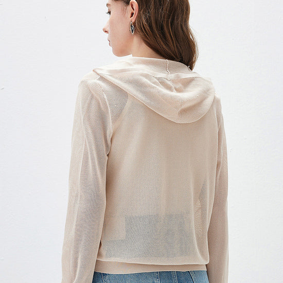 COMOBOCA Women's Sheer Mesh Hooded Zip Up Cardigan