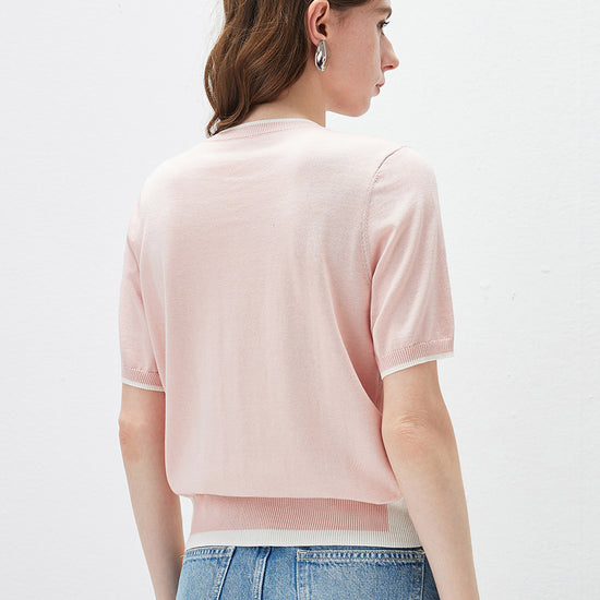 COMOBOCA Women's Panda Motif Contrast Trim Knit T-Shirt