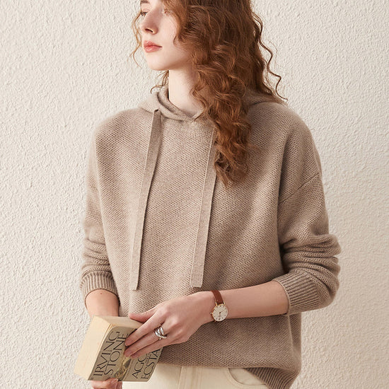 COMOBOCA 100% Wool Women's Sweater Casual Knit Hoodie