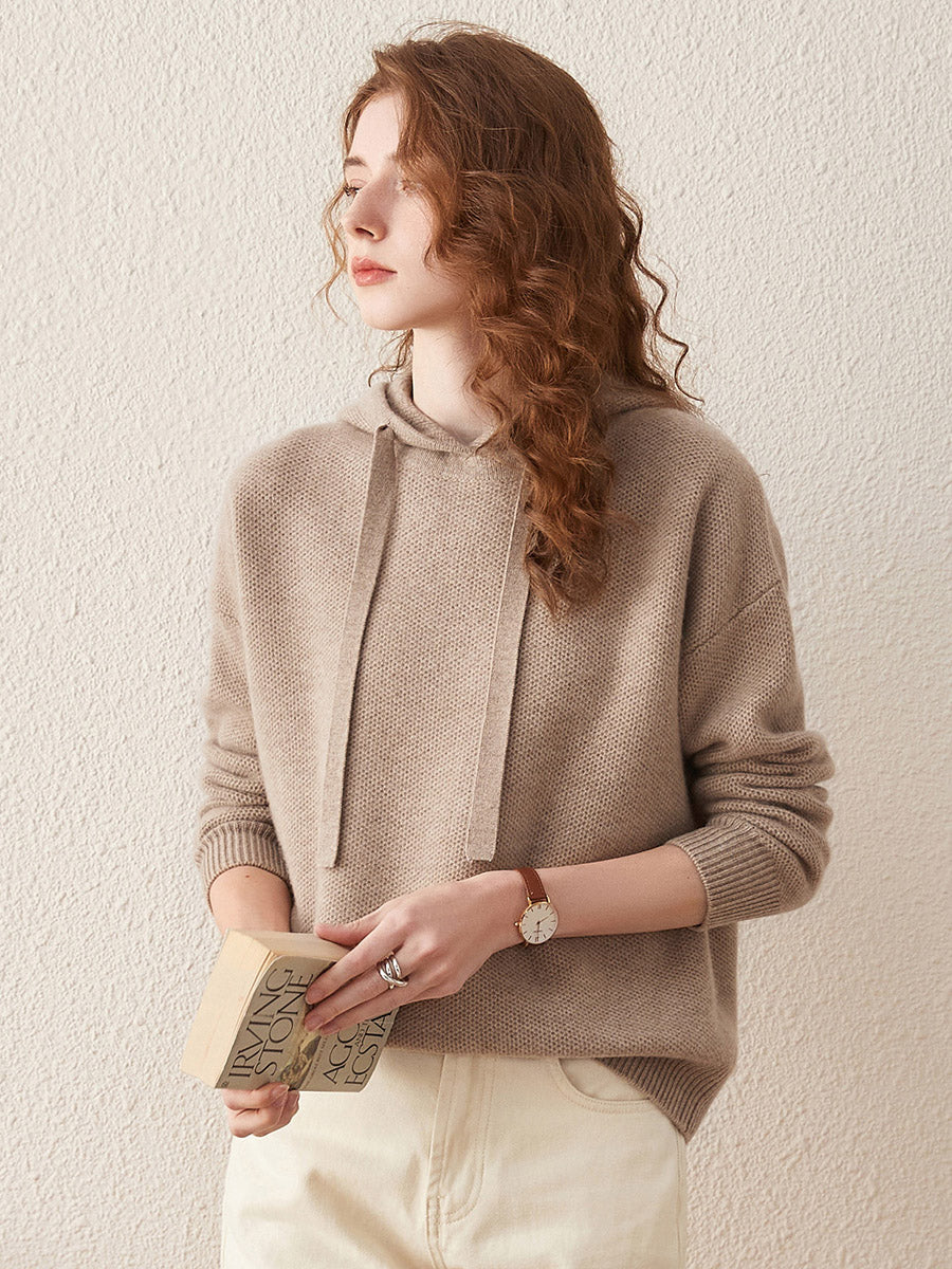 COMOBOCA 100% Wool Women's Sweater Casual Knit Hoodie