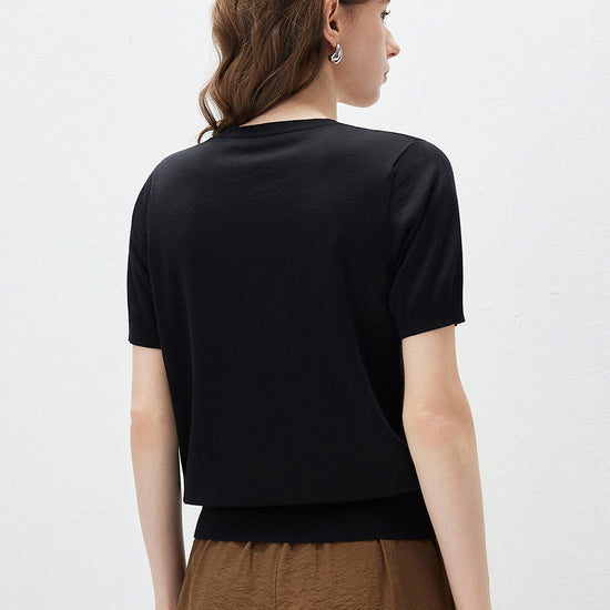 COMOBOCA Women's Rhinestone Trim Knit T-Shirt