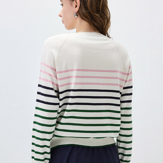 COMOBOCA Women's Stripe Round Neck Knit Sweater