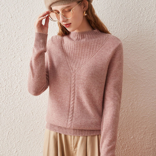 COMOBOCA 100% Cashmere Mock Neck Ribbed Knit Sweater