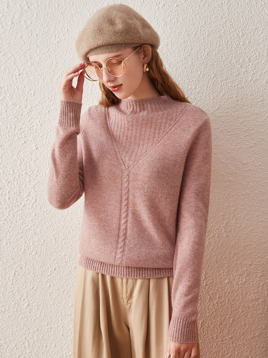 COMOBOCA 100% Cashmere Mock Neck Ribbed Knit Sweater