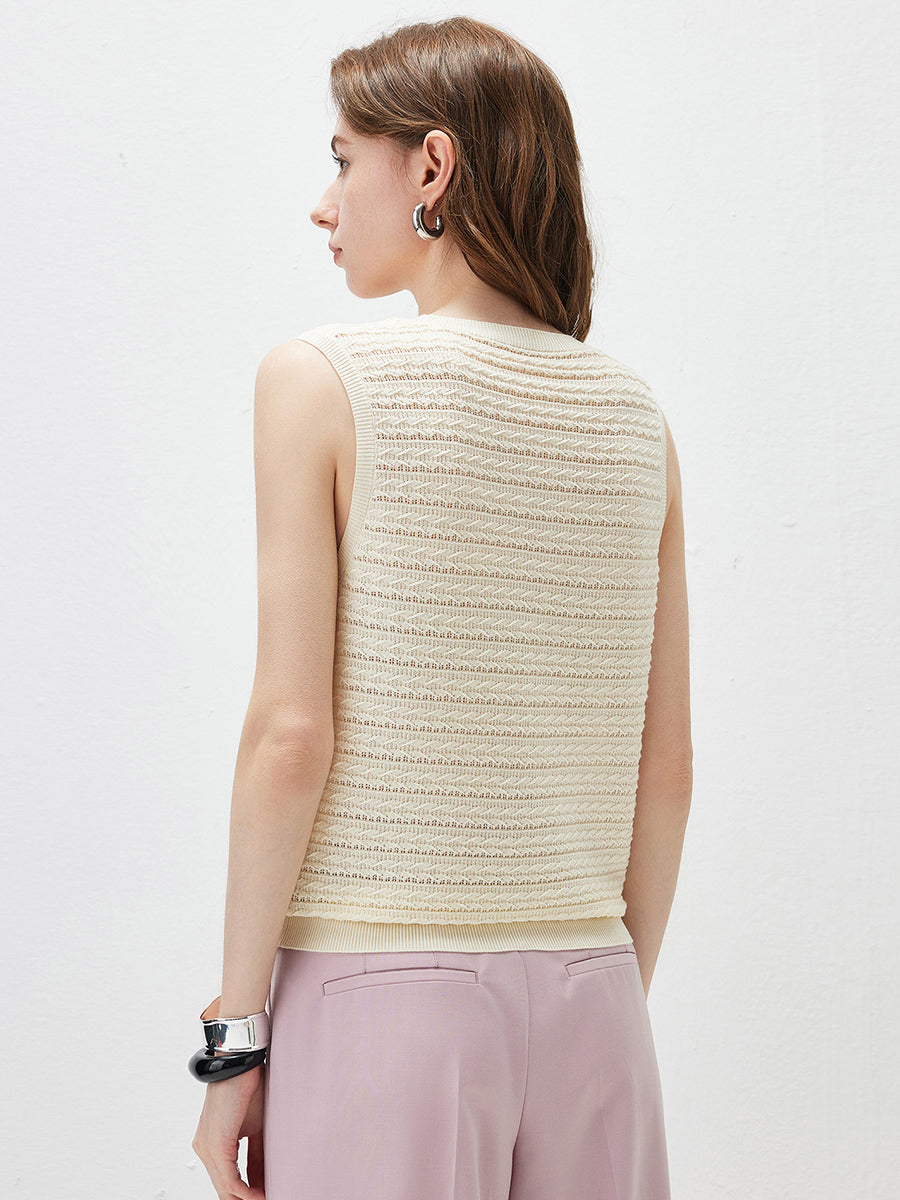 COMOBOCA Women's Textured Openwork Knit Sweater Vest