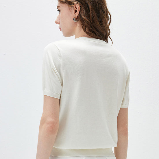 COMOBOCA Women's Mixed Print Short Sleeve Knit Top