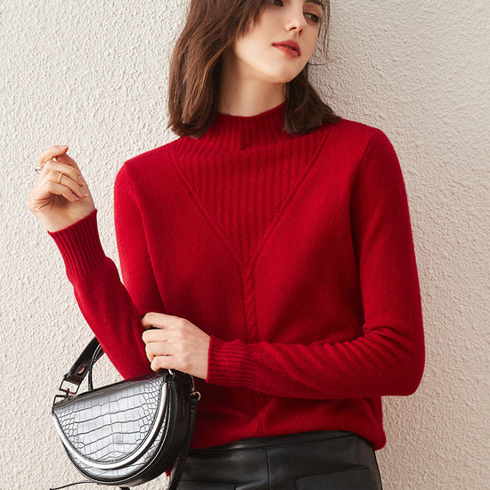 COMOBOCA 100% Cashmere Mock Neck Ribbed Knit Sweater